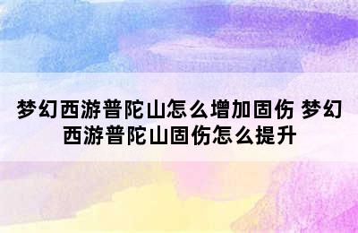 梦幻西游普陀山怎么增加固伤 梦幻西游普陀山固伤怎么提升